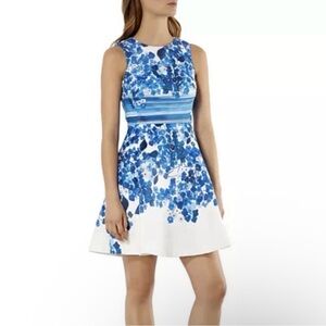 NWT KAREN MILLEN BLUE FLORAL FIT & FLARE DRESS SIZE 10